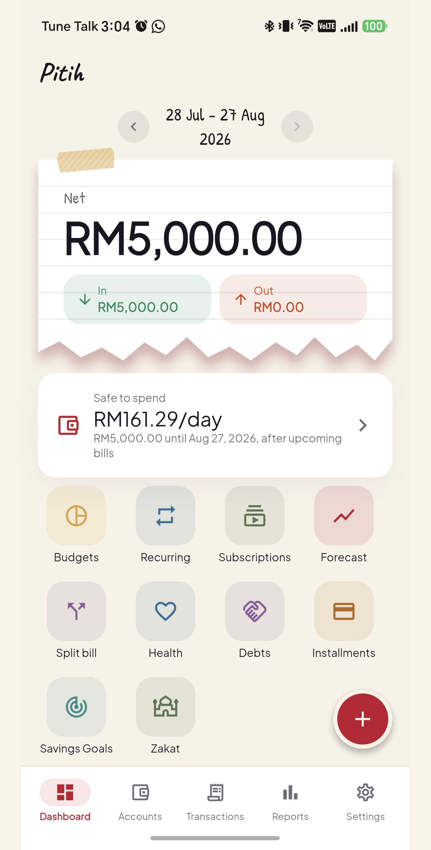 Pitih dashboard screen