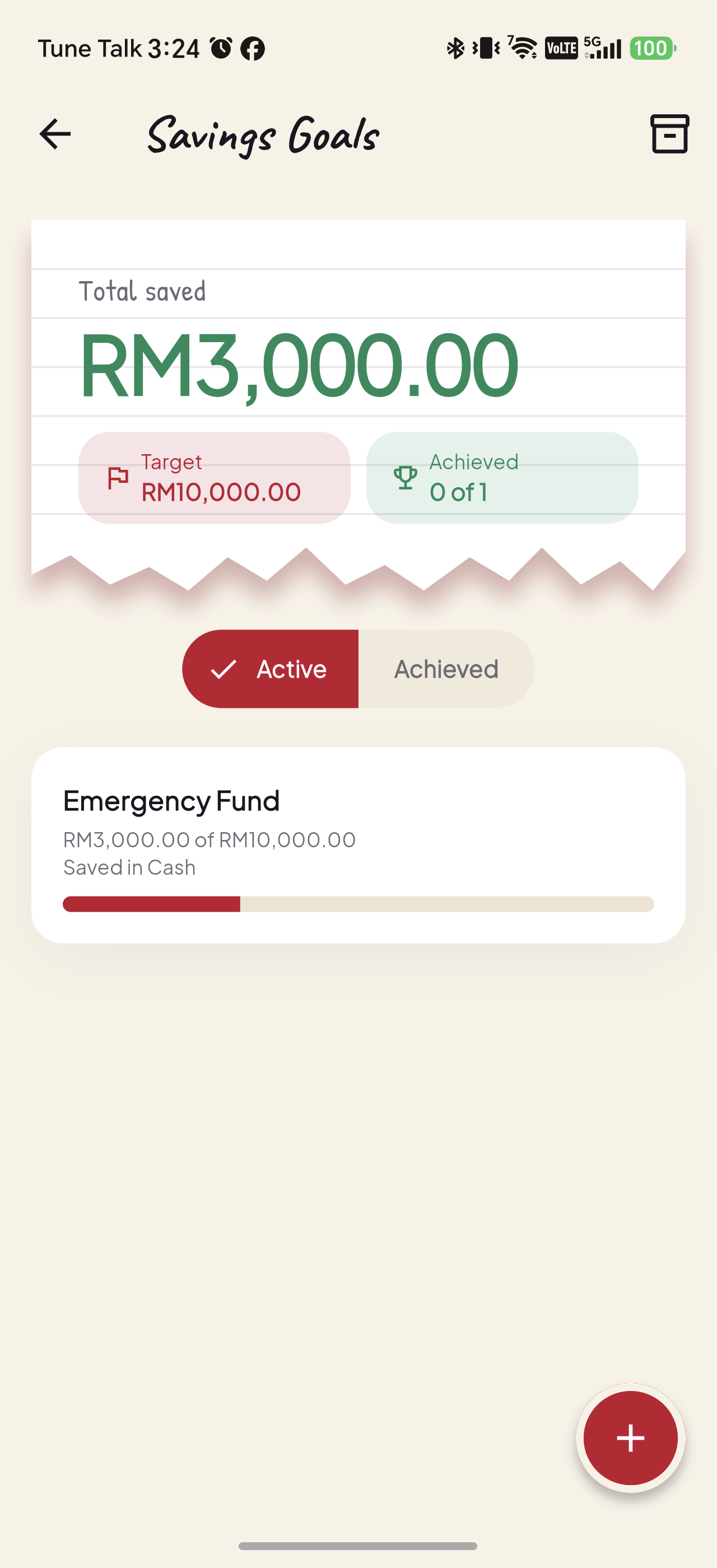 Pitih savings goals screen